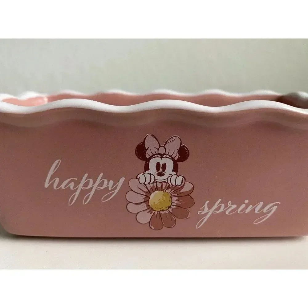 Disney Minnie Mouse Happy‎ Spring Mini Loaf Bread Baking Pan Dish Ceramic New